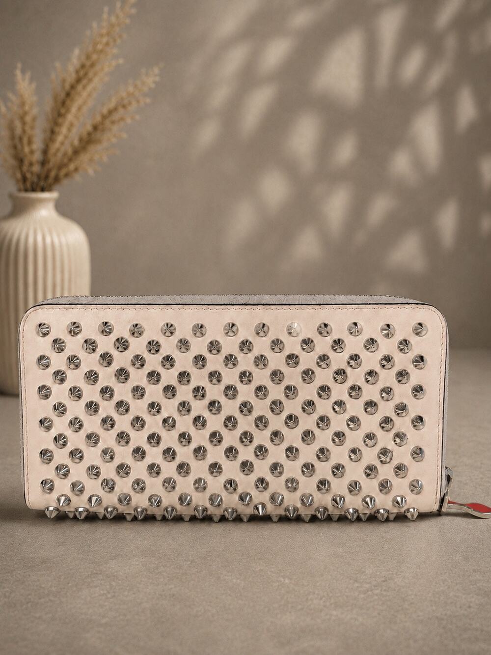 Christian Louboutin Panettone Spike ZipAround Long Wallet Ballerina Pink Leather
